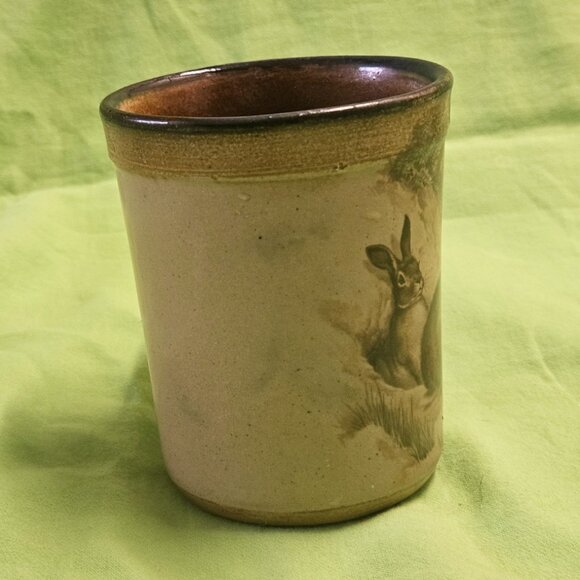Vintage Monroe Salt Works Pottery Mug with Bunny Rabbits Monroe Maine 12oz - Picture 2 of 9